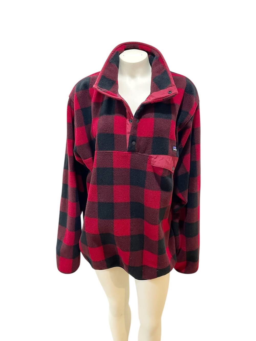 Patagonia Red Check Lightweight Synchilla Snap-T Pullover Medium